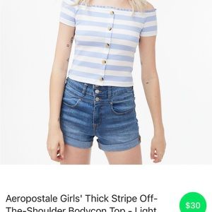 Aeropostale light blue and white striped off shoulder top